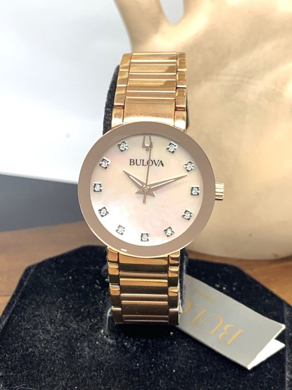 Bulova Women's Watch 97P132 Quartz Diamond Pink Mother of Pearl Rose Gold 30mm